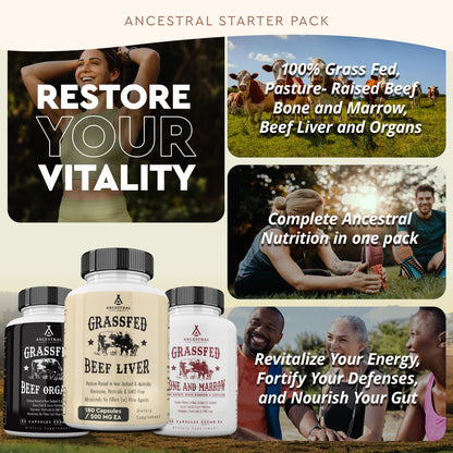 Ancestral Supplements Grass Fed Beef Liver 180 Capsules, Supports Energy Production, Detoxification, Digestion, Immunity and Full Body Wellness, Non-GMO, Freeze Dried Liver Health Supplement