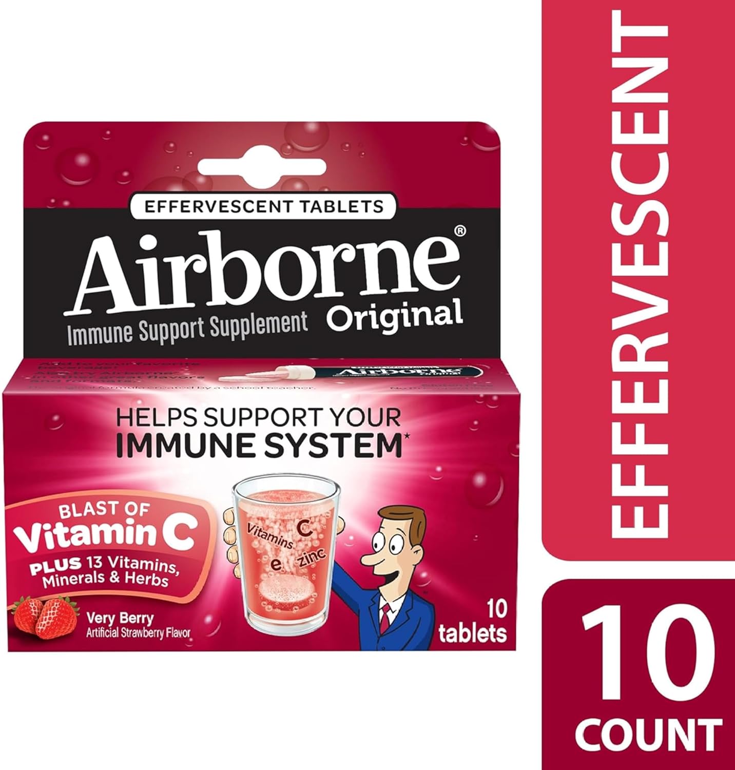 Airborne Very Berry Effervescent Tablets, 10 count - 1000mg of Vitamin C - Immune Support Supplement Nirvana Guru