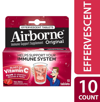 Airborne Very Berry Effervescent Tablets, 10 Count - 1000mg of Vitamin C - Immune Support Supplement (Packaging May Vary) (Pack of 3) Nirvana Guru