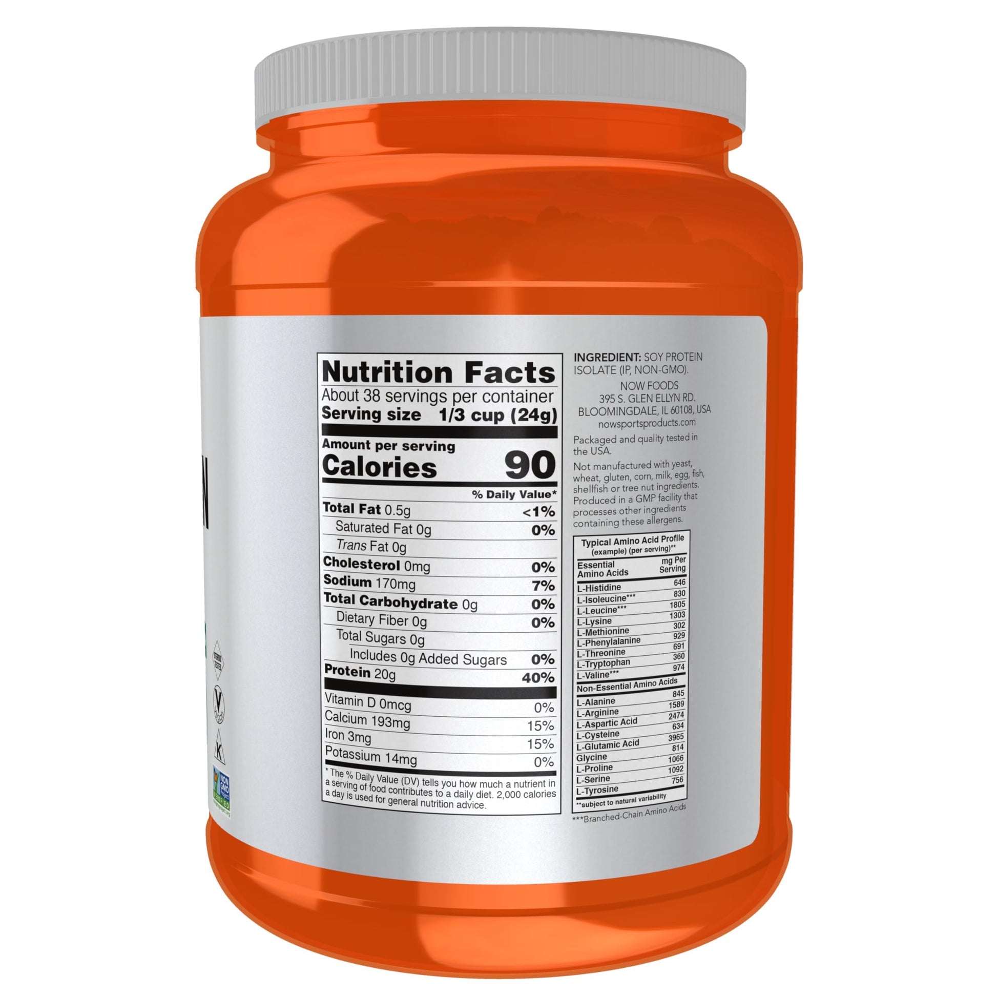 NOW Foods Sports Nutrition, Soy Protein Isolate 20 g, 0 Carbs, Unflavored Powder, 2-Pound - Nirvana Guru