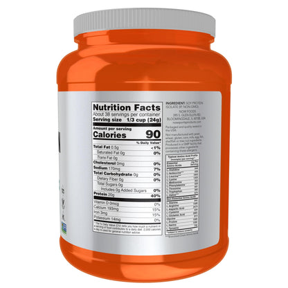 NOW Foods Sports Nutrition, Soy Protein Isolate 20 g, 0 Carbs, Unflavored Powder, 2-Pound - Nirvana Guru