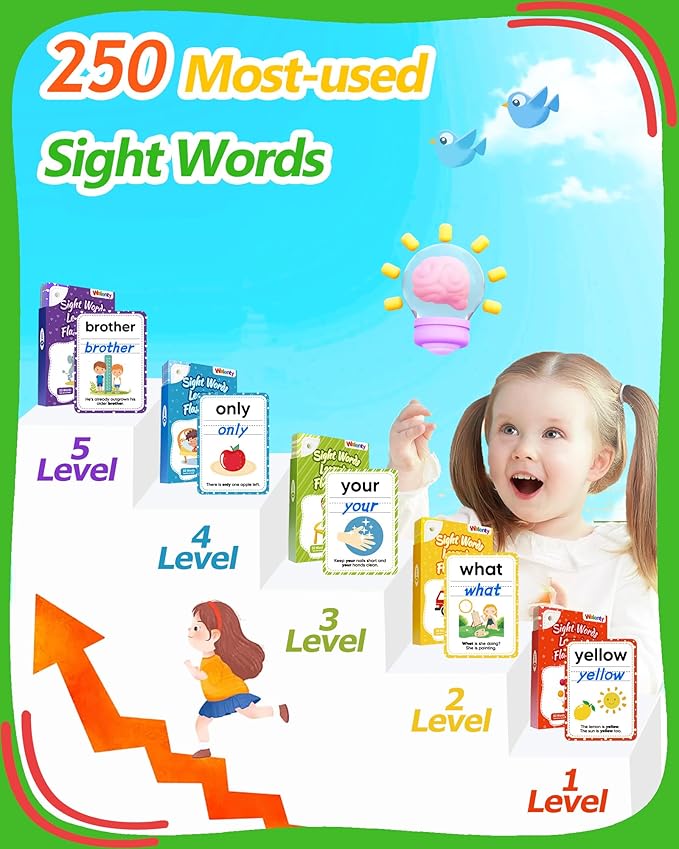 Sight Words Flash Cards Kindergarten, 250 Dolch Sight Word Writing Reading Spelling Games, Preschool Kindergarten Toddler Learning Activities, Homeschool Supplies Educational Toys for Kids Ages 3+ nirvanaguru
