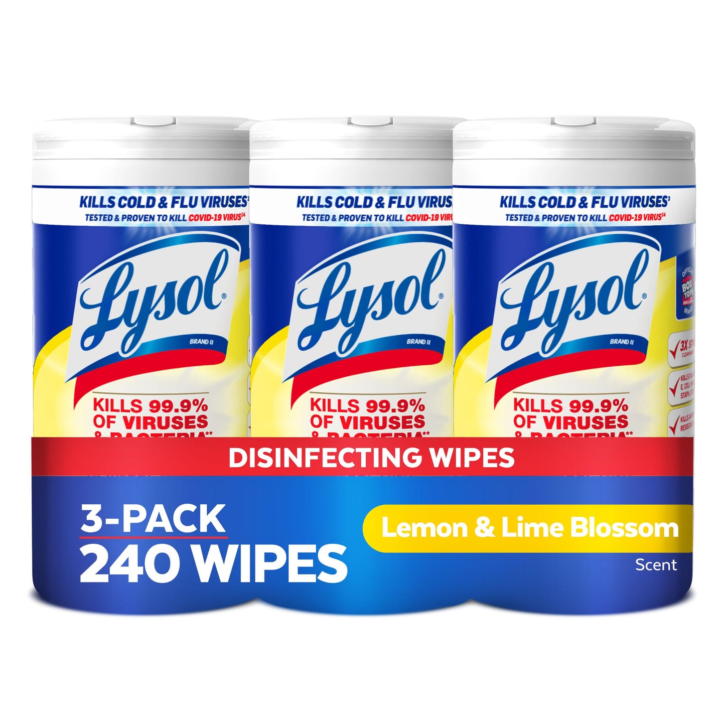 Lysol Disinfectant Wipes Bundle, Multi-Surface Cleaning Wipes, For Disinfecting & Cleaning, contains Lemon & Lime Blossom, Crisp Linen, & Mango & Hibiscus, 3x80 ct, (240 ct Total)