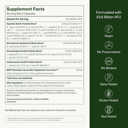 Seed DS-01 Daily Synbiotic - Prebiotic and Probiotic for Women & Men - Digestive Health, Gut Health, Immune Support, Bloating & Constipation Relief - Vegan & Shelf-Stable - 60 Capsules (30-Day Supply) - Nirvana Guru