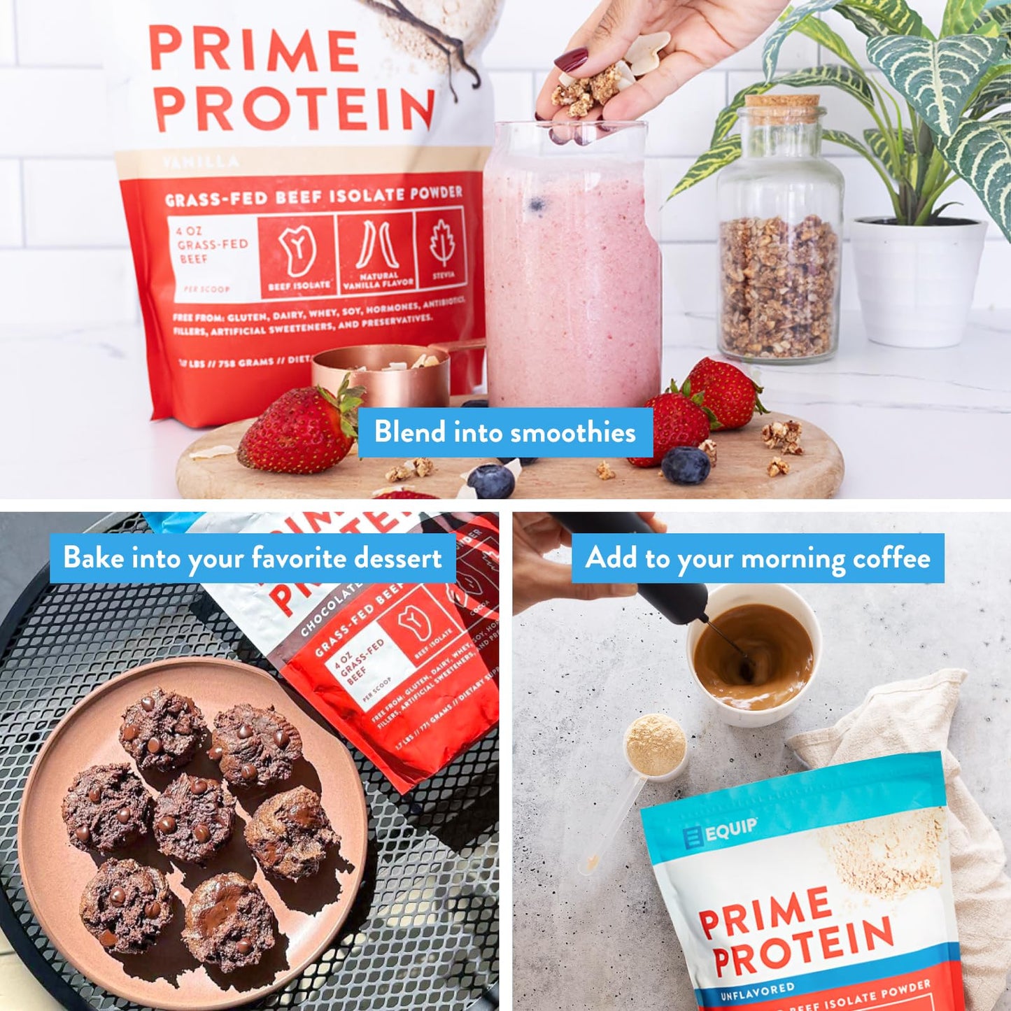 Equip Foods Prime Protein Powder | Clean, Grass Fed Beef Protein Isolate | Carnivore Protein Powder | Paleo, Keto Friendly | Gluten, Dairy Free | Helps Build & Repair Tissue | 30 Servings, Chocolate