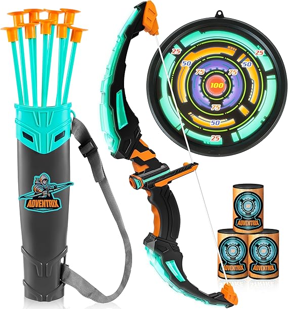 JOYIN Kids Bow and Arrow Set, LED Light Up Archery Toy Set with 9 Suction Cup Arrows, Target & Arrow Case, Indoor and Outdoor Hunting Play Gift Toys for Kids, Boys & Girls Ages 6-12 Nirvana Guru