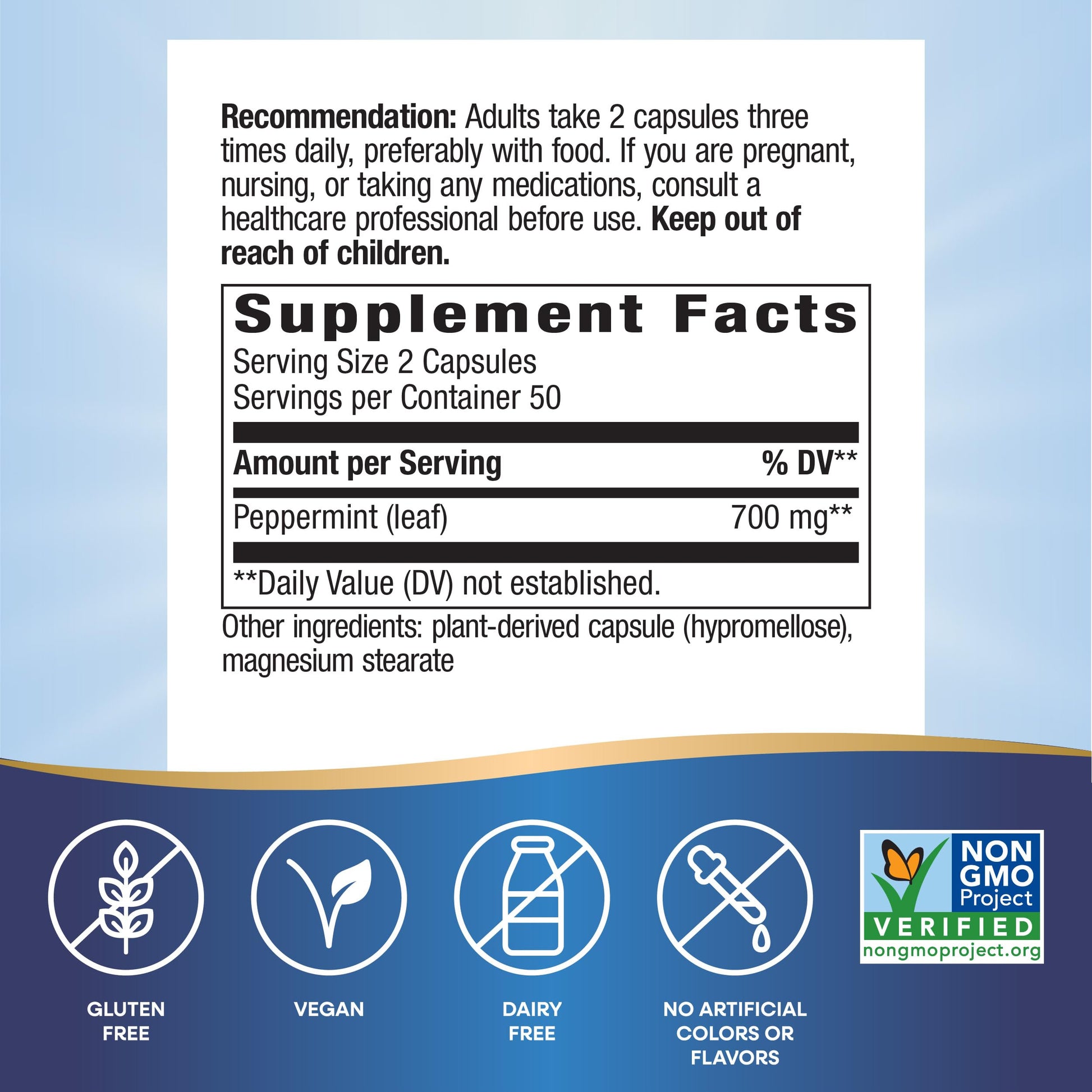 Nature's Way Peppermint Leaf, Traditionally Used to Soothe Digestion*, 700 mg per 2-Capsule Serving, Non-GMO Project Verified, 100 Vegan Capsules (Packaging May Vary) - Nirvana Guru