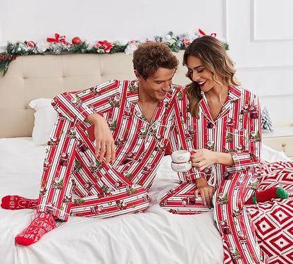 Ekouaer Christmas Family Matching Pajamas Long Sleeve Button Down Pj Set Festival Party Sleepwear nirvanaguru