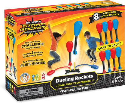 Stomp Rocket Original Dueling Rocket Launcher for Kids, 8 Rockets - Fun Backyard & Outdoor Kids Toys Gifts for Boys & Girls -Toy Foam Blaster Set Soars 200ft - Multi-Player Launcher Stand Nirvana Guru