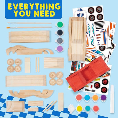 Klever Kits 4 DIY Wooden Race Cars-Build & Paint Your Own Wood Craft Kit, 4 Race Cars Toy, Easy to Assemble Arts Crafts Kit, Birthday Party Presents for Kids Boys and Girls nirvanaguru