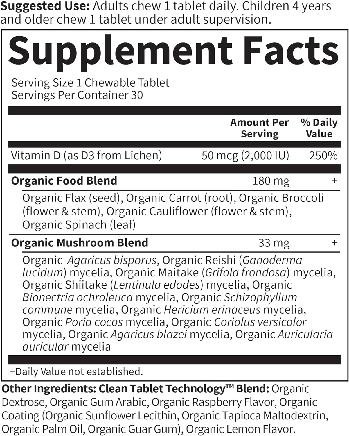 Garden of Life Organics Vegan Vitamin D3 Chewable - Raspberry Lemon, 2,000 IU (50mcg) Whole Food Vitamin D3 from Lichen Plus Food & Mushroom Blend, Gluten Free, 30 Chewable Tablets - Nirvana Guru