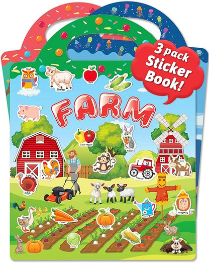 Benresive Reusable Sticker Book for Toddlers 2-4 Years, 3 Sets Travel Stickers for Kids, Waterproof Sticker Books for Toddlers 1-3, Crafts Activities for Todddlers 1-3 2-4 3-5 nirvanaguru