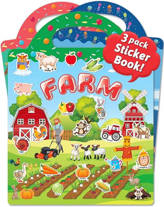 Benresive Reusable Sticker Book for Toddlers 2-4 Years, 3 Sets Travel Stickers for Kids, Waterproof Sticker Books for Toddlers 1-3, Crafts Activities for Todddlers 1-3 2-4 3-5 nirvanaguru