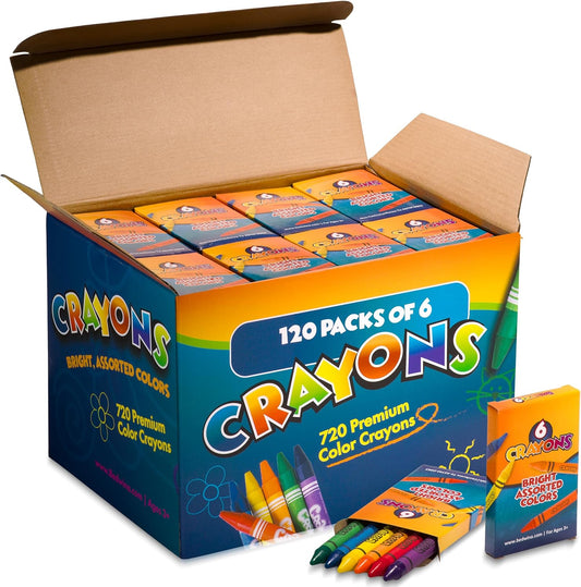 Bedwina Bulk Crayons - Case of 120, 6-Packs Total 720 Crayons Bulk School Supplies for Kids, Toddlers, Teachers, Restaurants & Classrooms, Nontoxic Travel, Party Favors, Goody Bags, Stocking Stuffers Nirvana Guru