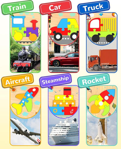 Yetonamr Wooden Toddler Puzzles Gifts Toys for 1 2 3 Years Old Boys Girls, 6 Vehicle Shape Montessori Toys Educational Blocks Kids Gift Baby Learning Toy Age 1-3, 2-4 nirvanaguru