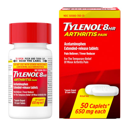Tylenol 8HR Arthritis Pain Relief Caplets, 650 mg Acetaminophen for Minor Arthritis & Joint Pain, Fever Reducer, Extended Release, Gentle on Stomach, FSA or HSA Eligible, 100 ct