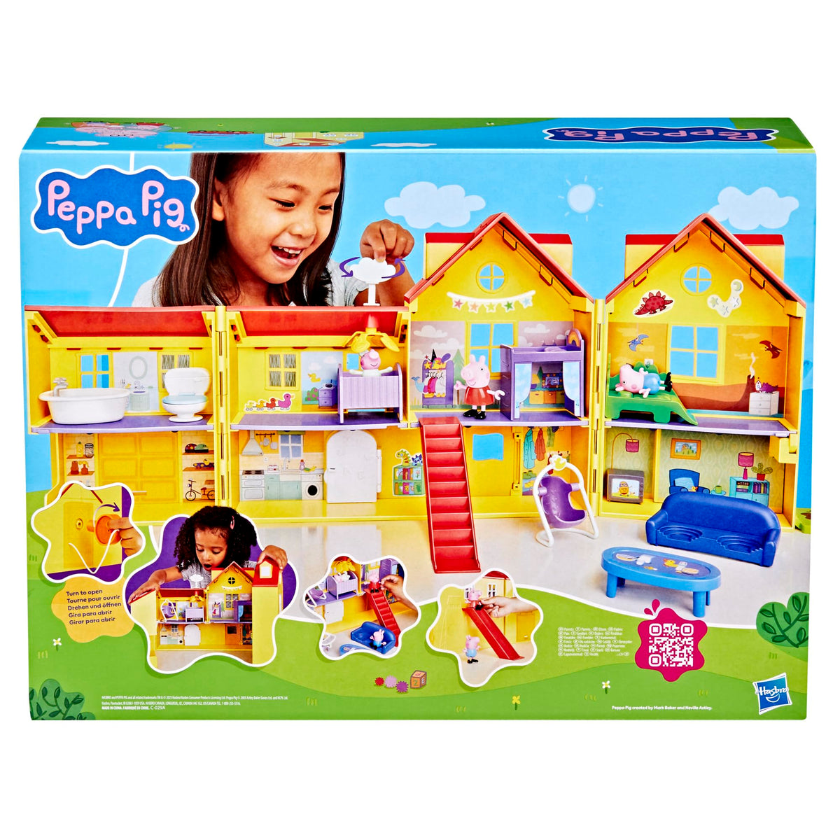 Peppa Pig Peppa's Big Family House Playset with 3 Figures, 11 Accessories, Baby Evie, Preschool Toys for Girls and Boys 3 and Up
