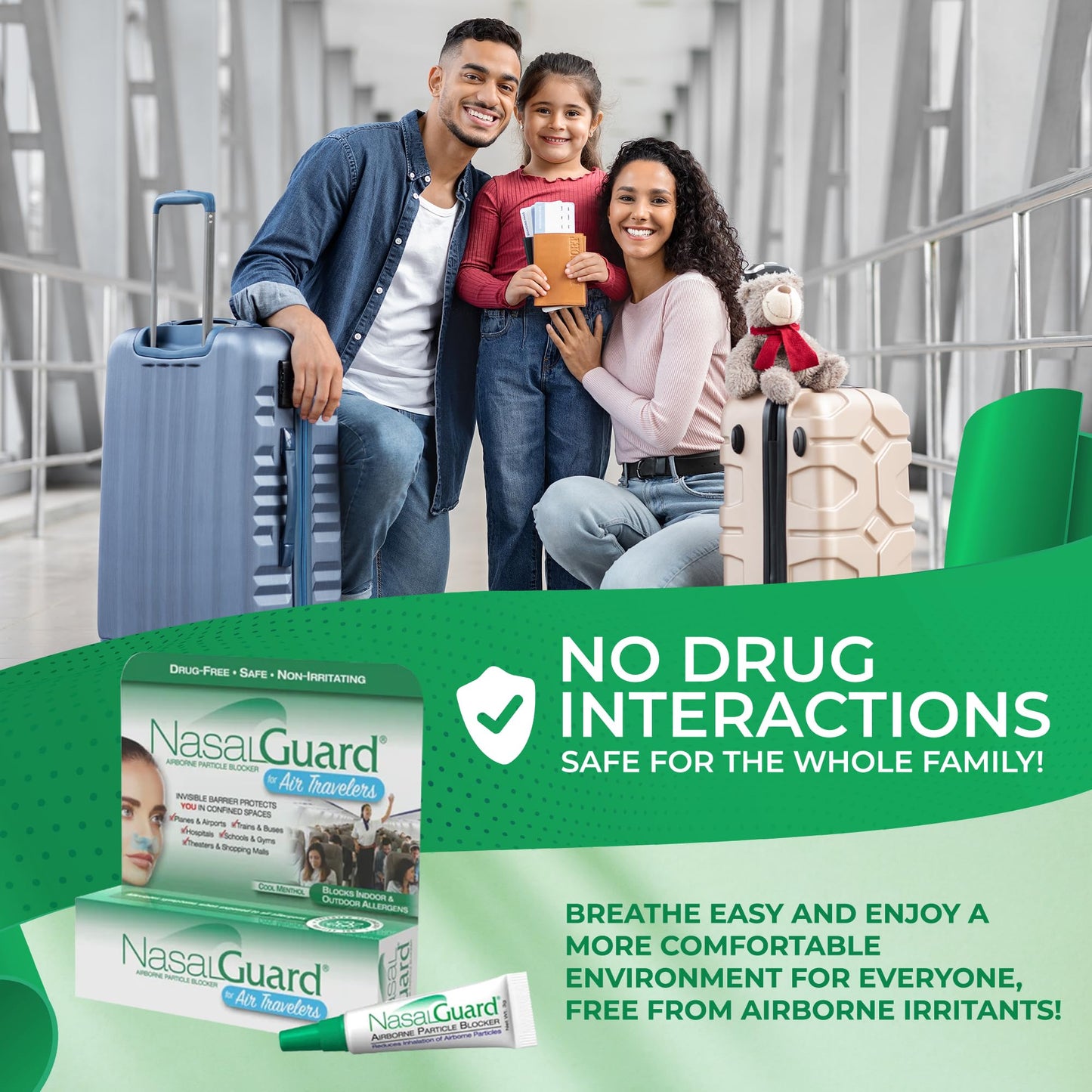 Airborne Particle Blocker Nasal Gel for Air Travelers - Drug-Free, Non-irritating, Non-drowsy, Airplane Travel Approved - Over 150 Applications Per Tube (Mixed, 3g, Pack of 6) Nirvana Guru
