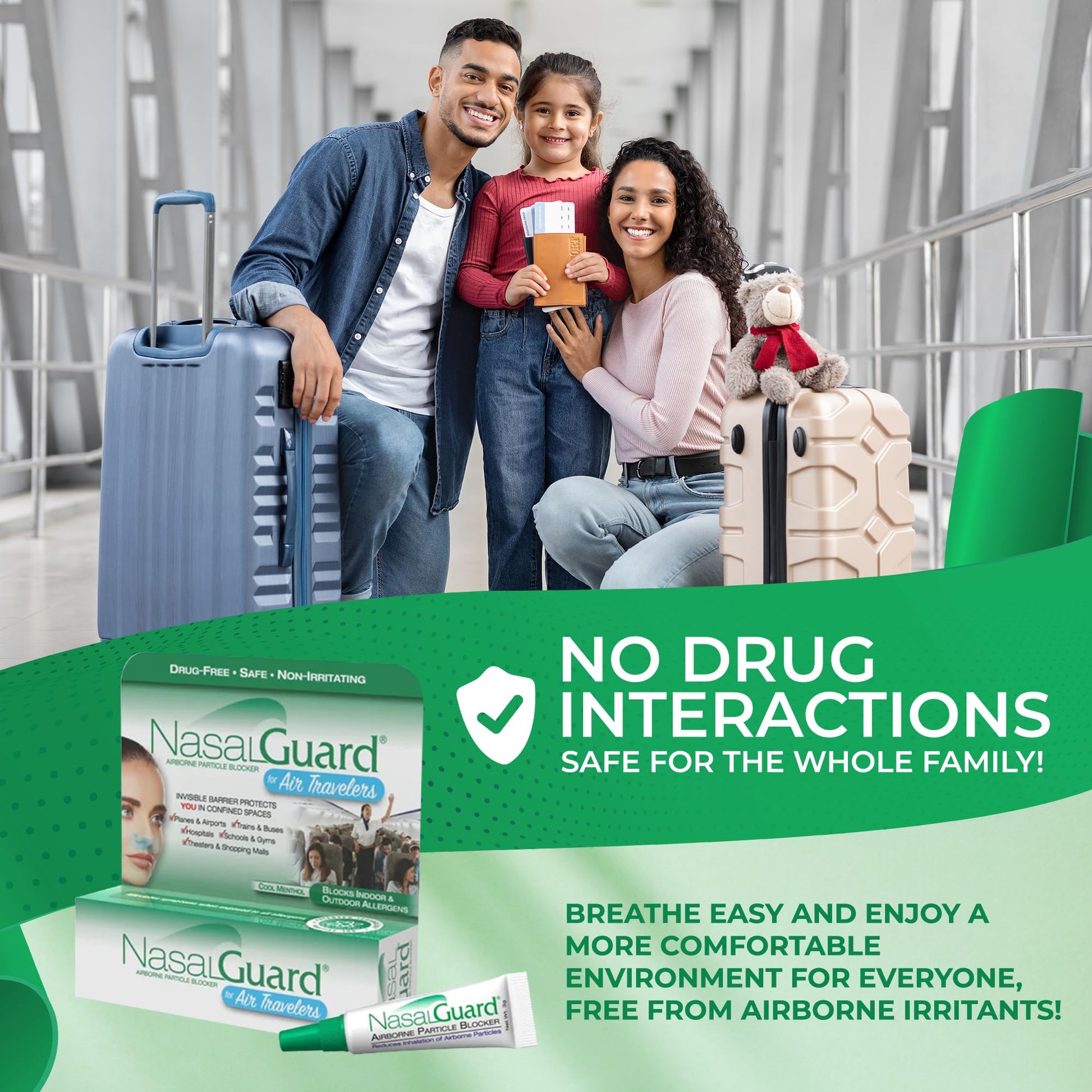 Airborne Particle Blocker Nasal Gel for Air Travelers - Drug-Free, Non-irritating, Non-drowsy, Airplane Travel Approved - Over 150 Applications Per Tube (Mixed, 3g, Pack of 6) Nirvana Guru