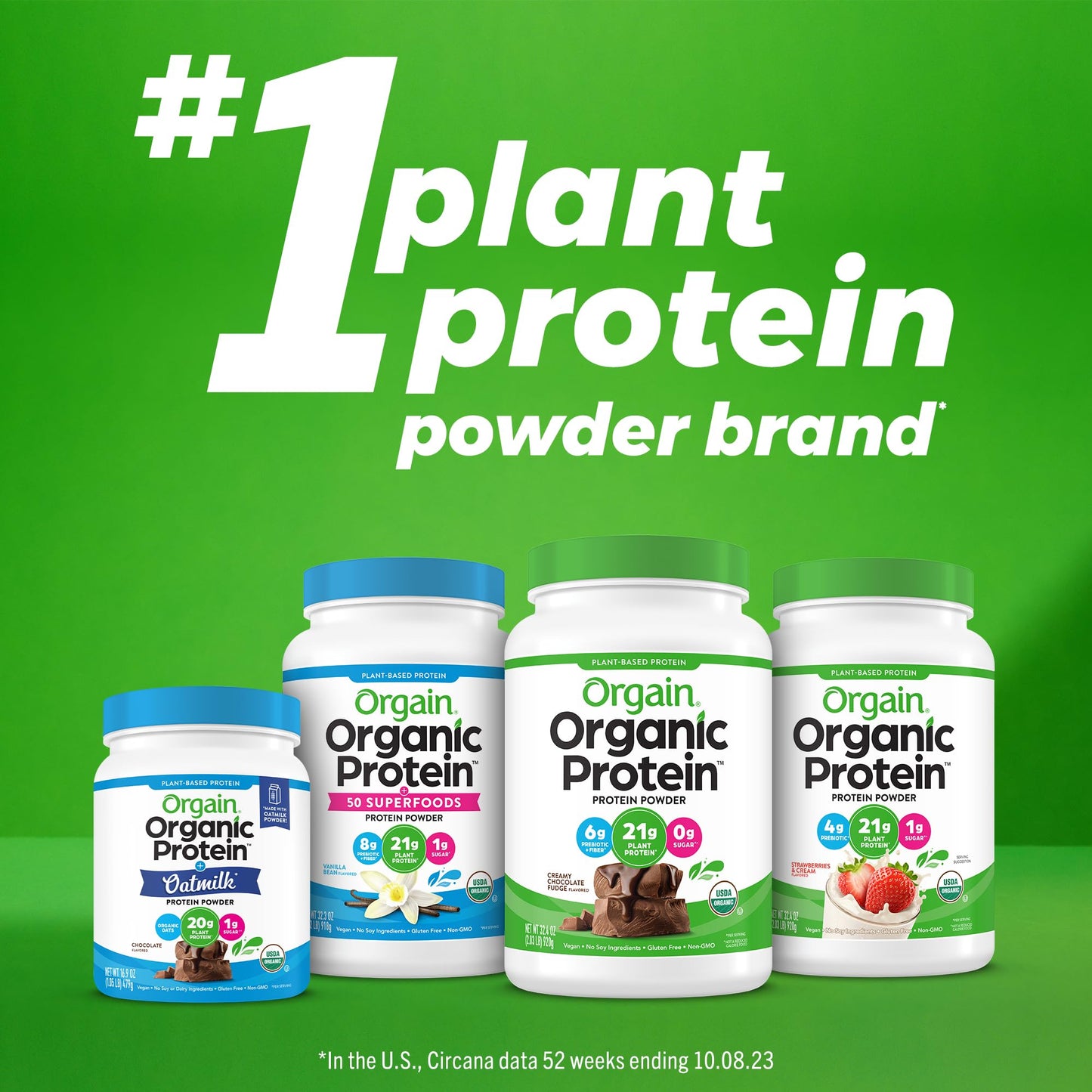 Orgain Organic Vegan Protein Powder, Vanilla Bean - 21g Plant Protein, 4g Prebiotic Fiber, No Lactose Ingredients, No Added Sugar, Non-GMO, For Shakes & Smoothies, 2.03 lb (Packaging May Vary)
