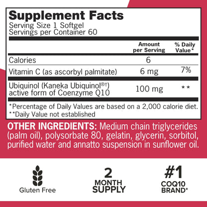 Qunol Mega Ubiquinol 100mg CoQ10, Superior Absorption, Patented Water and Fat Soluble Natural Supplement Form of Coenzyme Q10, Antioxidant for Heart Health, 100 Count Softgels Nirvana Guru