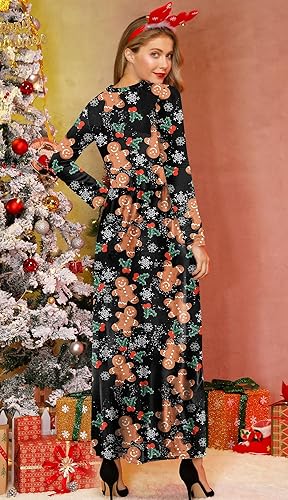 For G and PL Women's Ugly Christmas Maxi Dress Long Sleeve Graphic Outfit with Pockets nirvanaguru