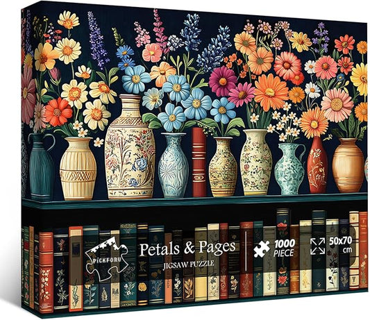 Wildflower Puzzles for Adults 1000 Pieces, PICKFORU Vintage Flower Book Puzzle, Wildflower Pages Jigsaw Puzzle for Book Lover, Floral Art Bookshelf Library Puzzles nirvanaguru
