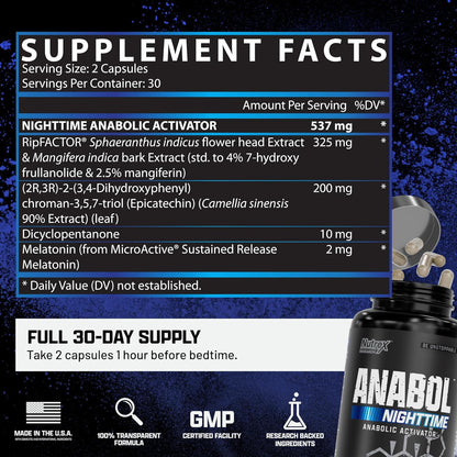 Anabol PM Nighttime Muscle Builder & Sleep Aid | Anabolic Muscle Building Supplement | Clinically Researched RIPFACTOR, Epicatechin & More | Post Workout Muscle Recovery & Strength – 60 Pills Nirvana Guru