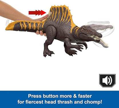 Mattel Jurassic World Rebirth Dinosaur Toy, Tail Thrasher Spinosaurus Action Figure with 2 Attack Moves, Movie-Accurate & Posable, Digital Play nirvanaguru