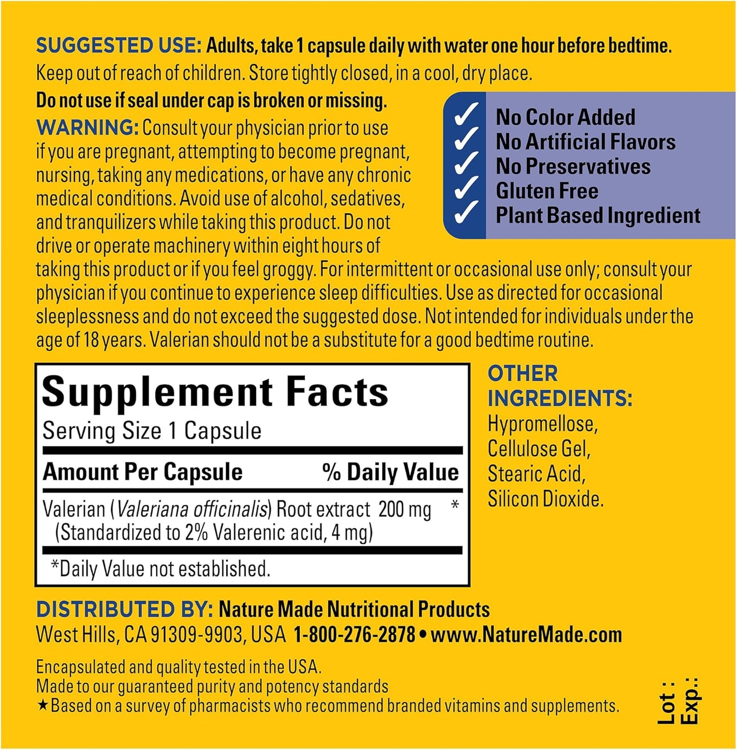Nature Made Valerian Root for Sleep Support, Melatonin Free Sleep Aid for Adults, 30 Valerian Root Capsules, 30 Day Supply - Nirvana Guru