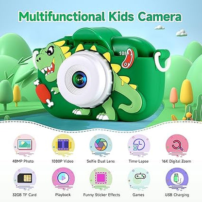 Kids Camera Boys Toys for 3 4 5 6 7 8 9 Years Old Boys, 48MP Dual Lens Kids Digital Camera Christmas Birthday Gifts, 1080P HD Video Selfie Toddler Camera with 32G SD Card nirvanaguru