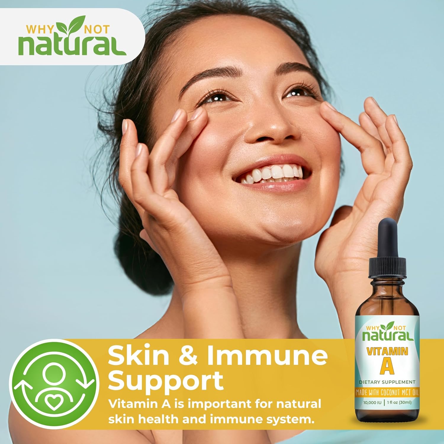 Why Not Natural Vitamin A Drops 10000 IU - Liquid retinyl Palmitate with Coconut MCT Oil, Vegan VIT A Supplement for Skin - 1 oz sublingual Tincture Nirvana Guru