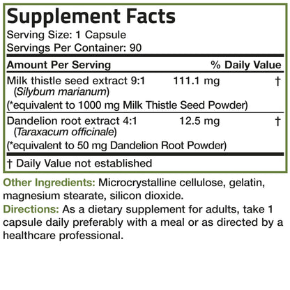 Bronson Milk Thistle Silymarin Marianum & Dandelion Root Liver Health Support, Antioxidant Support, Detox, 120 Capsules