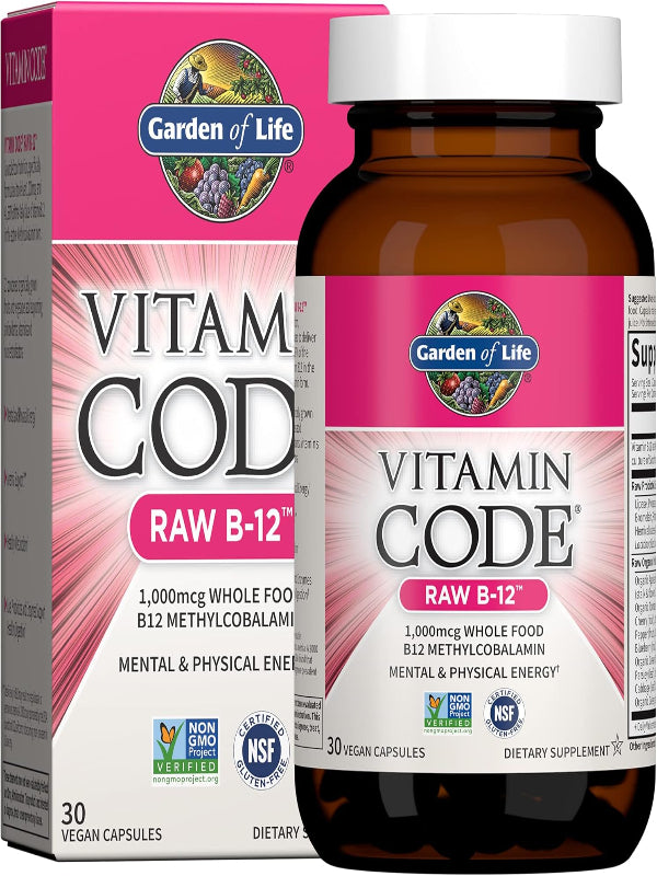 Garden of Life B12 - Vitamin Code Raw B-12 - 30 Capsules, 1,000mcg Whole Food B12 Methylcobalamin for Energy, Vegan Methylcobalamin B12 Vitamin plus Probiotics & Enzymes, Gluten Free Supplements - Nirvana Guru