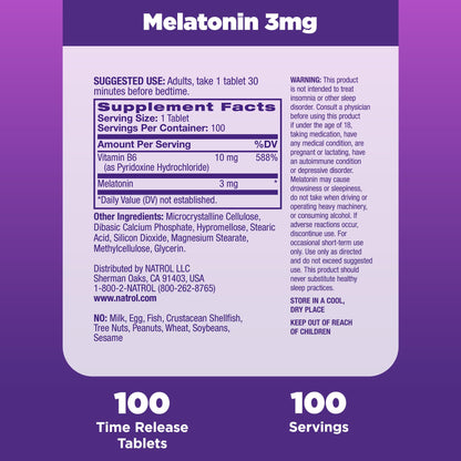 Natrol Melatonin 3 mg Time Release, Dietary Supplement to Minimize Wake Ups, Nighttime Sleep Aid, 100 Tablets, Up to a 100 Day Supply Nirvana Guru