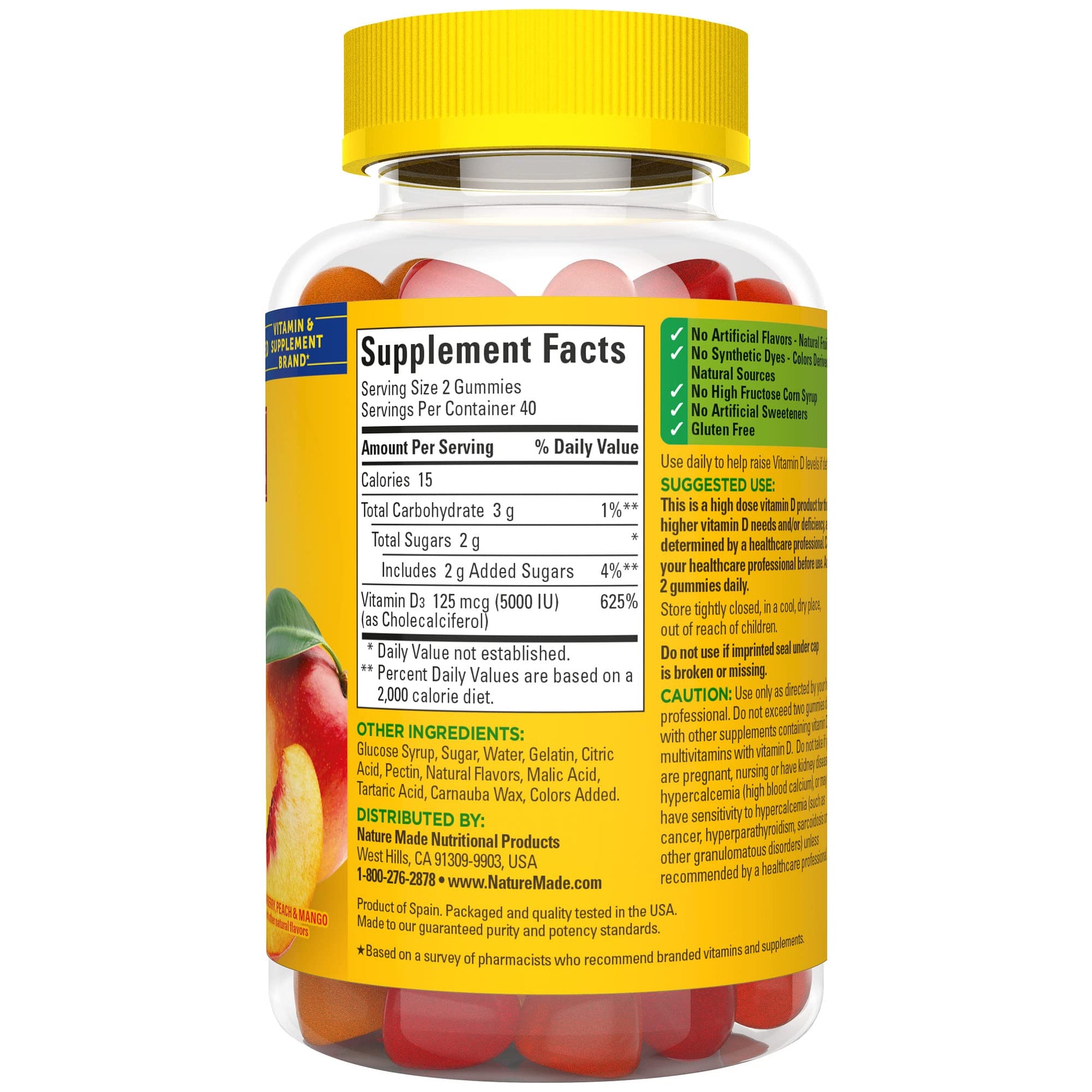 Nature Made Extra Strength Vitamin D3 5000 IU (125 mcg) per serving, Dietary Supplement for Bone, Teeth, Muscle and Immune Health Support, 150 Gummies, 75 Day Supply - Nirvana Guru
