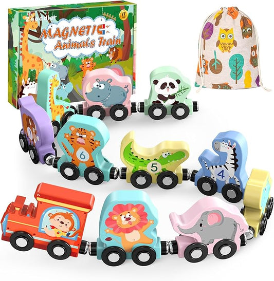 Toys for Toddlers, 11 Magnetic Wooden Animals Train Set, Montessori Toys for Toddlers, Preschool Learning Activities for Kids, Birthday Gifts for Boys, Girls nirvanaguru