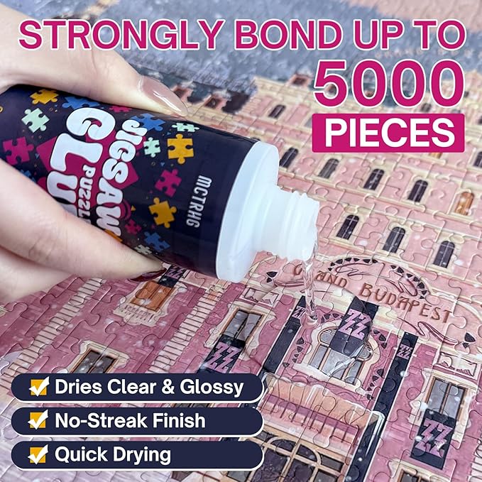 Jigsaw Puzzle Glue Clear, 200ML Puzzle Glue with Two Applicators, Easily Preserves Finished Puzzles, Quick-Drying, Non-Toxic & Clear Water-Soluble puzzle glue Kit for Adults, for 3000/4500/5000 Pieces nirvanaguru