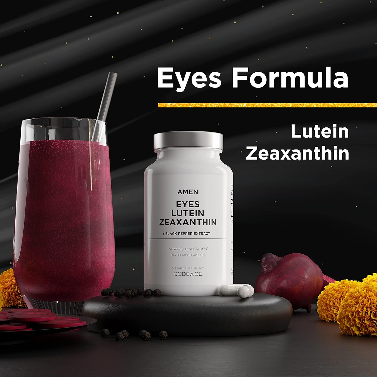 Amen Eyes Lutein Zeaxanthin Supplement - Eyes Vitamins - Lutein and Zeaxanthin from Marigold Extract, Red Beet Root Powder, Black Pepper Fruit Extract - 3-Month Supply Eye Care - Non-GMO - 90 Capsules Nirvana Guru