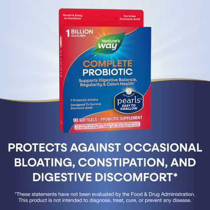Nature's Way Complete Probiotic Pearls, Supports Digestive Balance*, 1 Billion Live Cultures, Supplement for Men and Women, No Refrigeration Required, 90 softgels (Packaging May Vary) - Nirvana Guru