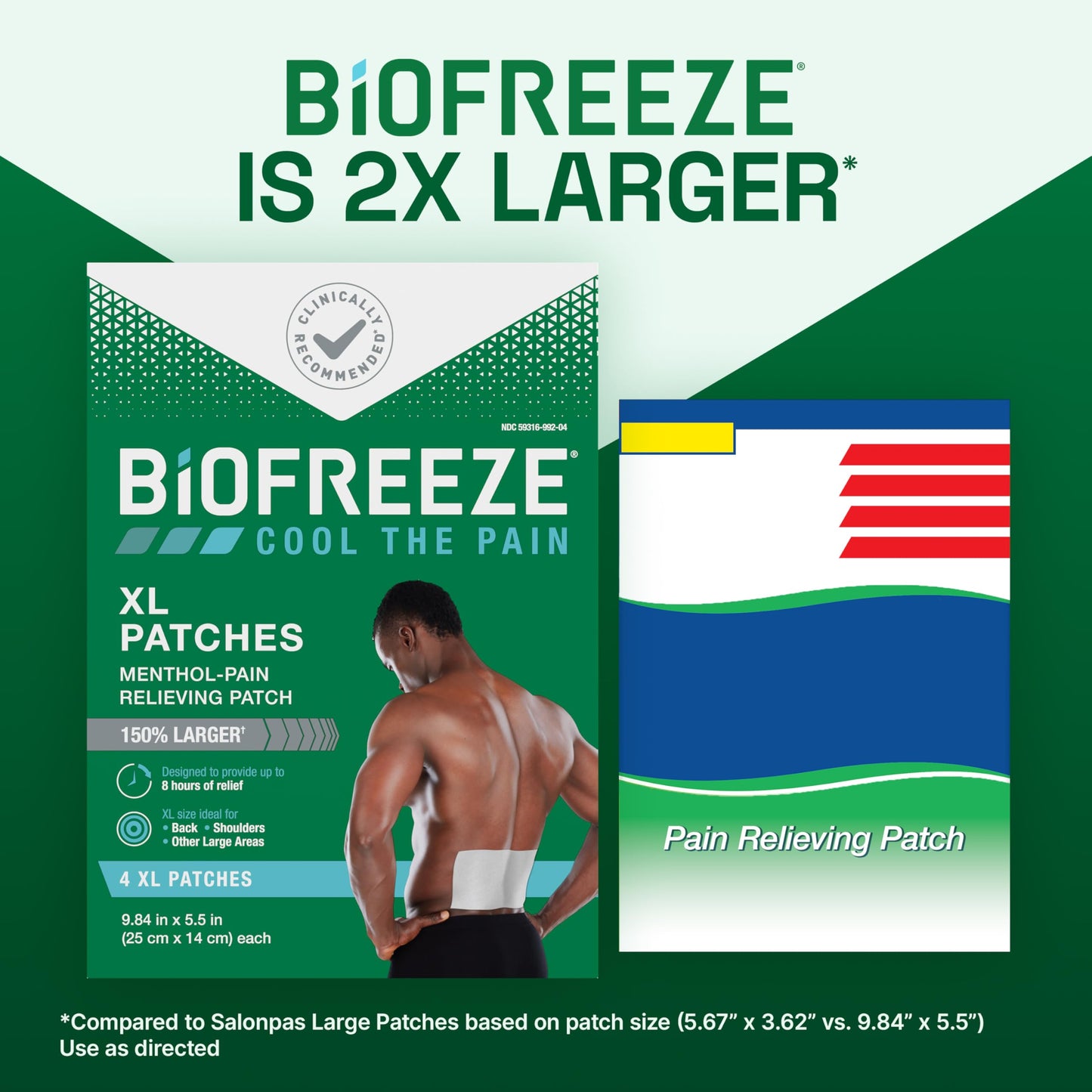 Biofreeze Large Pain Relief Patches, Menthol Pain Patches for Lower Back, Neck, Knee, & Shoulder, Comfortable & Flexible Fabric Stays in Place, FSA Eligible, 5 ct