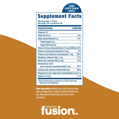 Bariatric Fusion Bariatric Calcium Chews | Calcium Citrate with Vitamin D3 Calcium Supplement Bariatric Vitamin | Sugar Free Calcium Citrate Chewable | Calcium Citrate 500mg | Caramel | 60 Count Nirvana Guru