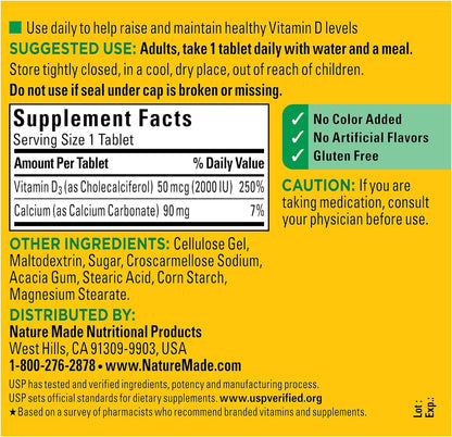 Nature Made Vitamin D3 2000 IU (50 mcg), Dietary Supplement for Bone, Teeth, Muscle and Immune Health Support, 400 Tablets, 400 Day Supply - Nirvana Guru