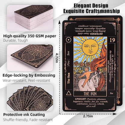 Tarot Cards for Beginners, Classic Tarot Cards with Meanings on Them, Durable Tarot Cards with Guide Book for Beginners (Black) nirvanaguru