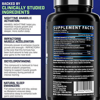 Anabol PM Nighttime Muscle Builder & Sleep Aid | Anabolic Muscle Building Supplement | Clinically Researched RIPFACTOR, Epicatechin & More | Post Workout Muscle Recovery & Strength – 60 Pills Nirvana Guru