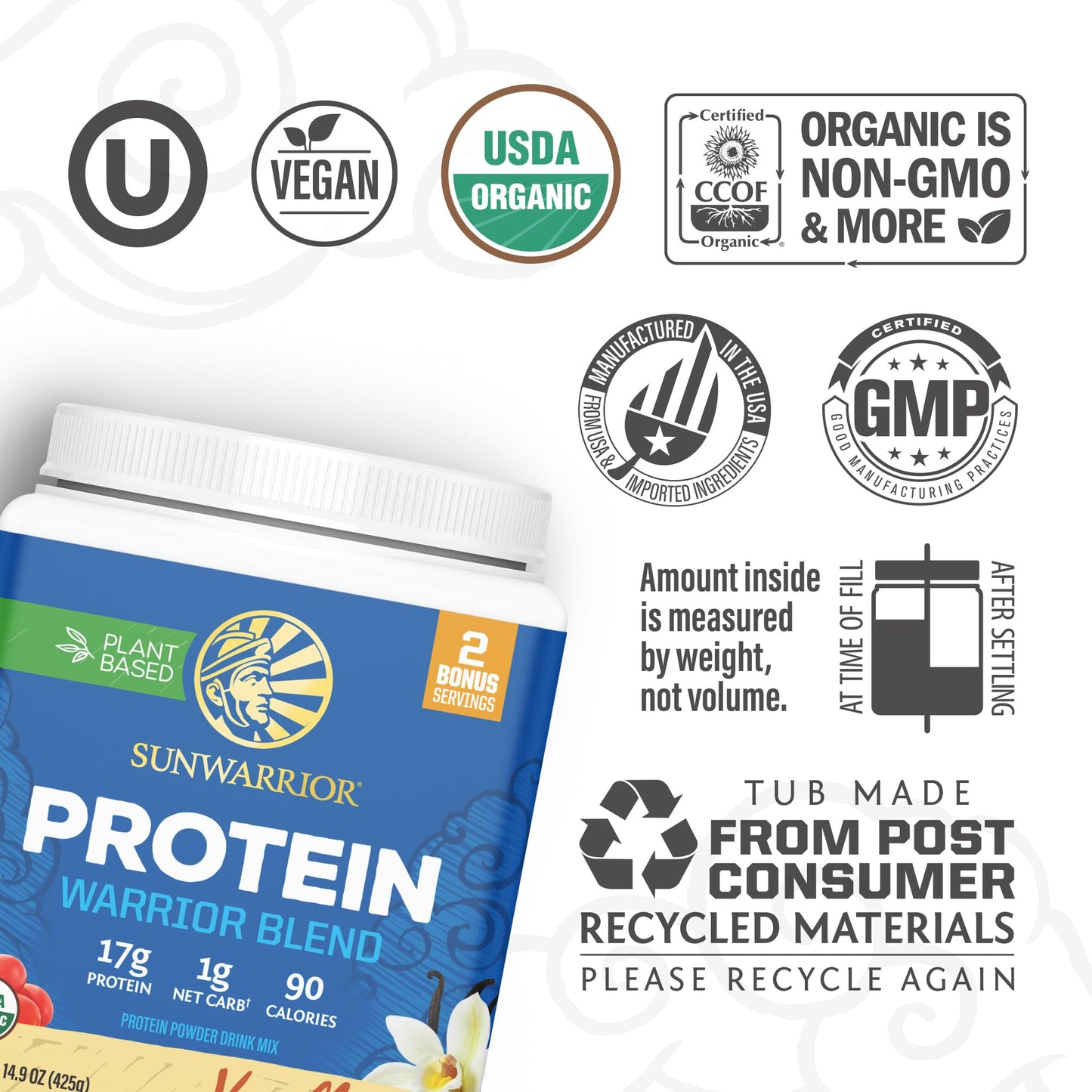 Organic Plant Based Protein Powder | Vegan Organic Protein Powder Vanilla Flavored with BCAA Amino Acids & Hemp Seed Pea Blend | Non-GMO Soy Dairy Filler & Gluten Free (Vanilla, 32 Servings) - Nirvana Guru