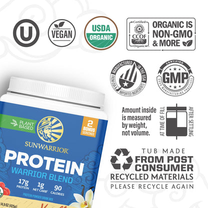 Organic Plant Based Protein Powder | Vegan Organic Protein Powder Vanilla Flavored with BCAA Amino Acids & Hemp Seed Pea Blend | Non-GMO Soy Dairy Filler & Gluten Free (Vanilla, 32 Servings) - Nirvana Guru