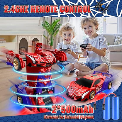 Spider Transform RC Cars Toys with Eye & Underbody Lights, 2.4GHz Remote Control Car One-Button Deformation, Fast 360°Rotation Robot Toys Birthday Gifts for 3 4 5 6 7 8 9 10 Year Old Boys Age 4-7 8-12 nirvanaguru