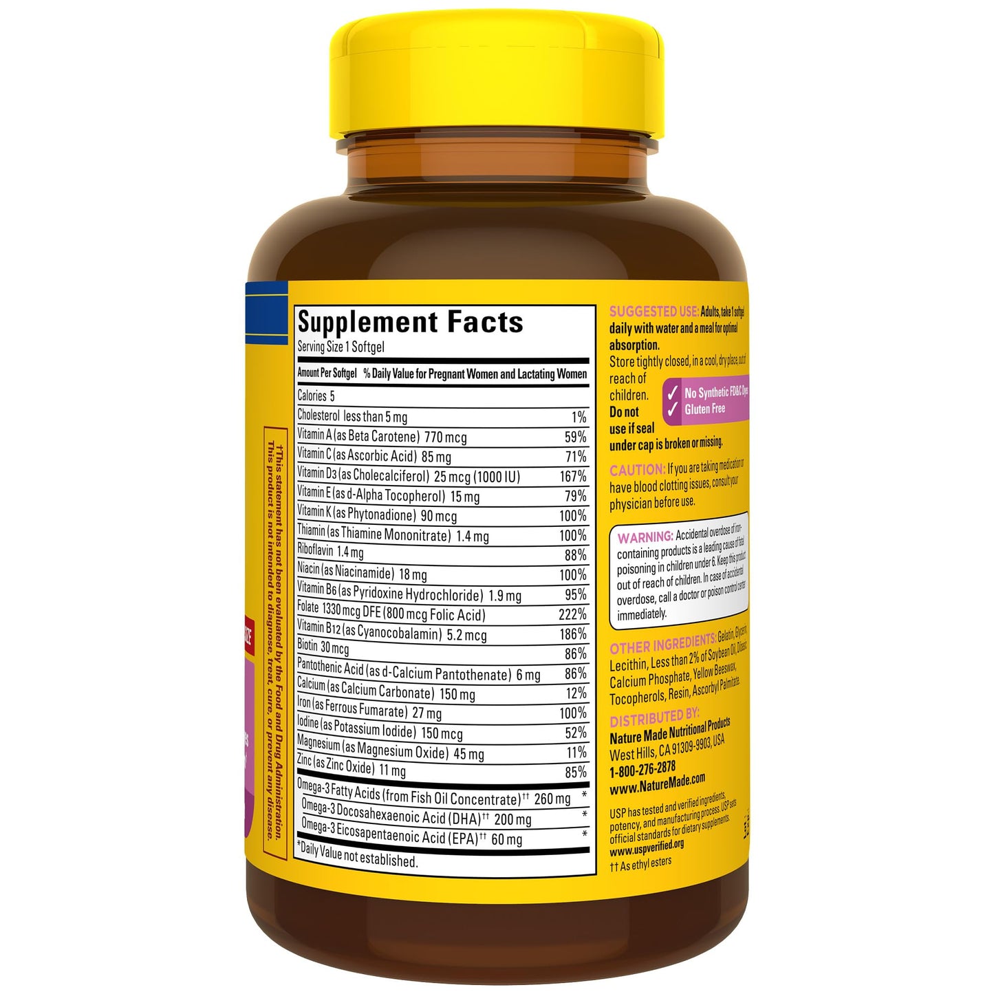 Nature Made Prenatal with Folic Acid + DHA, Prenatal Vitamin and Mineral Supplement for Daily Nutritional Support, 110 Softgels, 110 Day Supply - Nirvana Guru