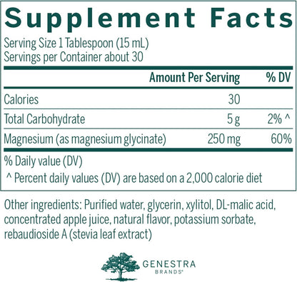 Genestra Brands Magnesium Glycinate Liquid | Supports Normal Muscle Function and Helps Metabolize Carbs and Proteins | 15.2 Fl Oz | Apple Pomegranate Flavor - Nirvana Guru